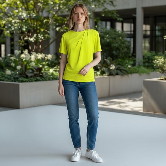 Alexander Wang Draped T-Shirt in Yellow Size 8 Short Sleeves Zipper on Shoulder - Picture 3 of 11